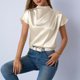 thumbnail image 4 of Camisetas de Manga Corta de Cuello Alto para Mujeres Moda Casual Primavera Cuello Redondo Medio Cuello Alto Hombro Izquierdo Plisado Superior, 4 of 6