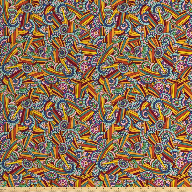 Psychedelic Fabric by The Yard, Funky and Hippie Composition with