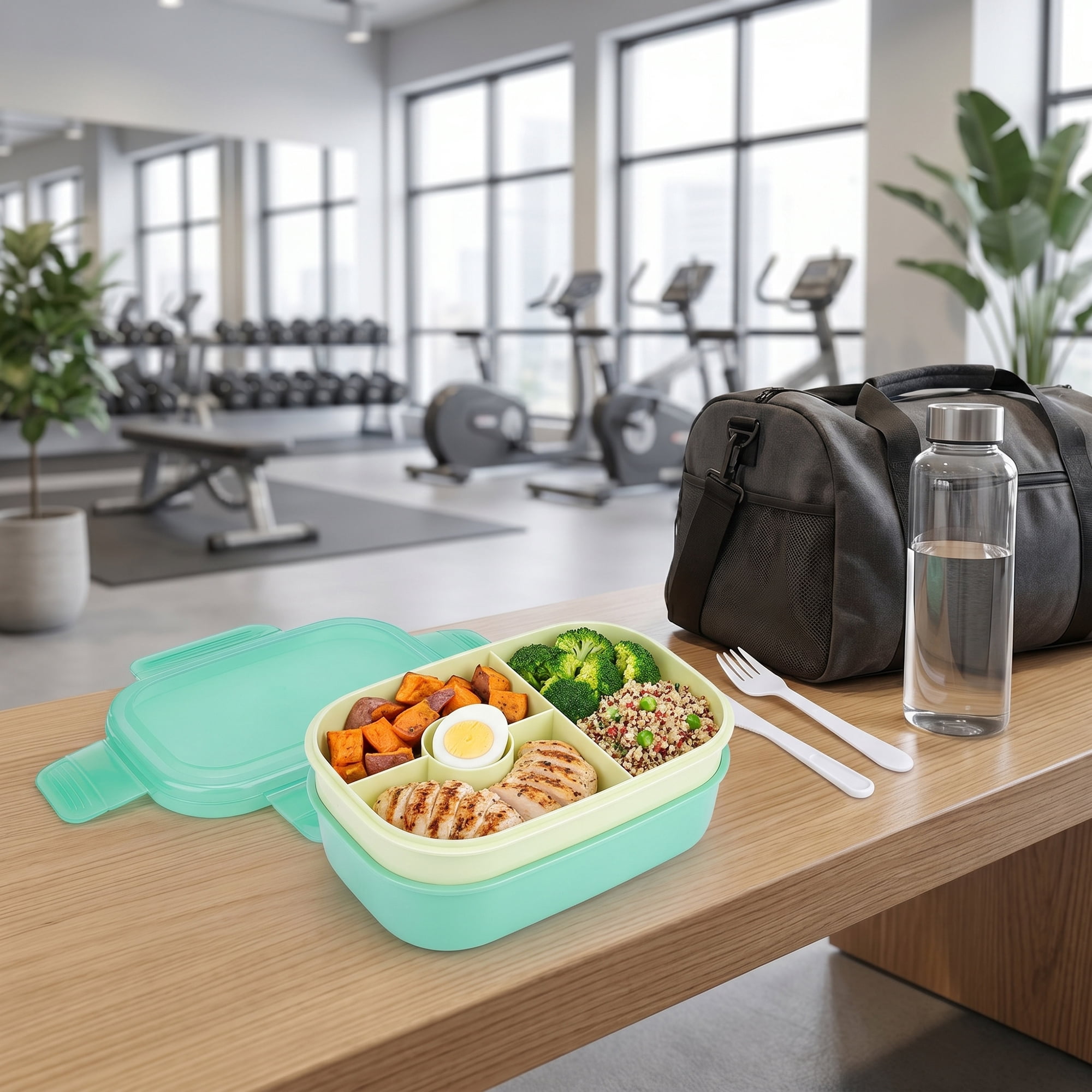 Unique Bargains Multi-Layer Leak-Proof Meal Lunch Bento Box Green & Yellow