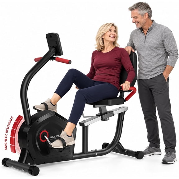 Recumbent Exercise Bike for Home, Quiet Magnetic Stationary Bike, 16-Level Resistance, 400LB Capacity, Adjustable Seat, LCD Monitor