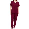 thumbnail image 4 of Conjunto de uniforme exfoliante para mujer, trajes de trabajo, Top de enfermera y pantalones para correr, ropa cómoda con cuello en V, Top exfoliante, Rojo, 4 of 8