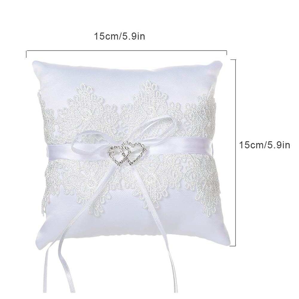 Hi.FANCY Lace Wedding Ring Pillow Crystal Double Heart