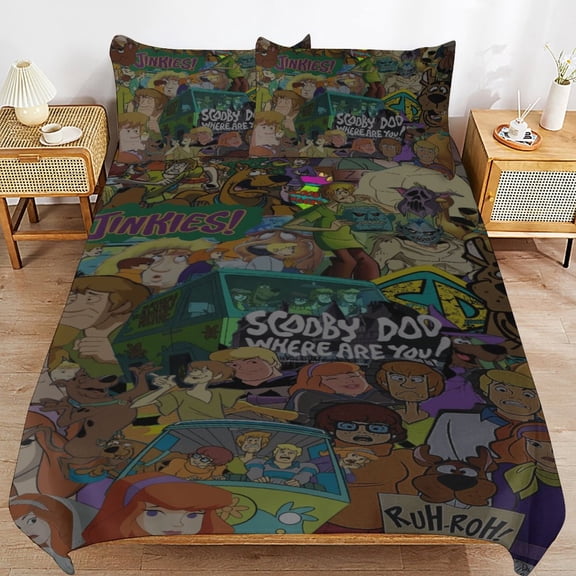 Scooby Doo Duvet Cover 3 Pcs Set Cute Kids Comforter Cover with 2 Pillowcases Luxury Soft Bedding Bedroom Decor for Teens Boys Girls, 86"x70"