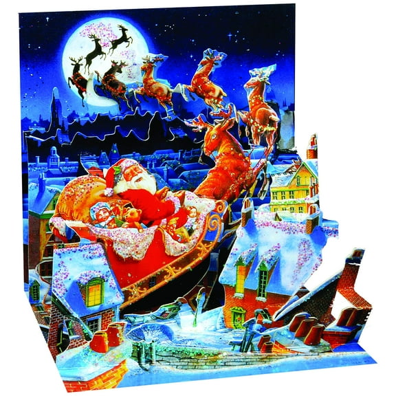 Up With Paper Christmas Pop-Up Greeting Card With Envelope, Half Fold, 5 1/4" x 5 1/4", Santa's Sleigh Ride