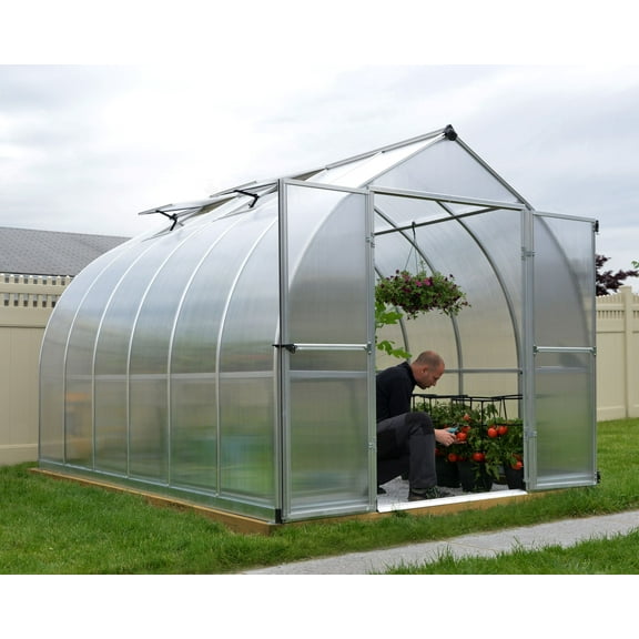 Palram - Canopia Bella 8' x 12' Polycarbonate/Aluminum Walk-In Hobby Greenhouse - Silver - with 2 Roof Vents