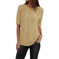 thumbnail image 2 of Tittly T Shirts for Women Basic Tees Button Women Ladies Clothing Loose Shirt Chiffon Zipper Long Sleeves Plus Size Tops Tshirts Shirts Tops for Women Trendy Khaki XXL, 2 of 4