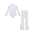 thumbnail image 4 of TiaoBug Mens Latin Tango Rumba Dance Outfit Long Sleeve Shiny Rhinestones Leotard with Flared Pants White XL, 4 of 7