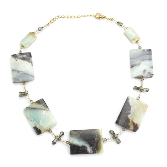 Genuine Black Amazonite Statement Necklace - Handcrafted Natural Stone Fashion Jewelry Necklace