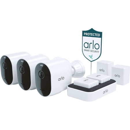 Restored Arlo VMC4350P-1BYNAS Pro 4 Spotlight Camera Security Bundle 3 Wire-Free Cameras Indoor/Outdoor 2K with Color Night Vision (12 pieces), White (Refurbished)