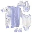 thumbnail image 2 of 8PCS Newborn Outfit Set Baby Boy Girl Tops+Hat+Pants +Bib+Sock Shose+Romper Outfits Set Light blue 0-3 Months, 2 of 5