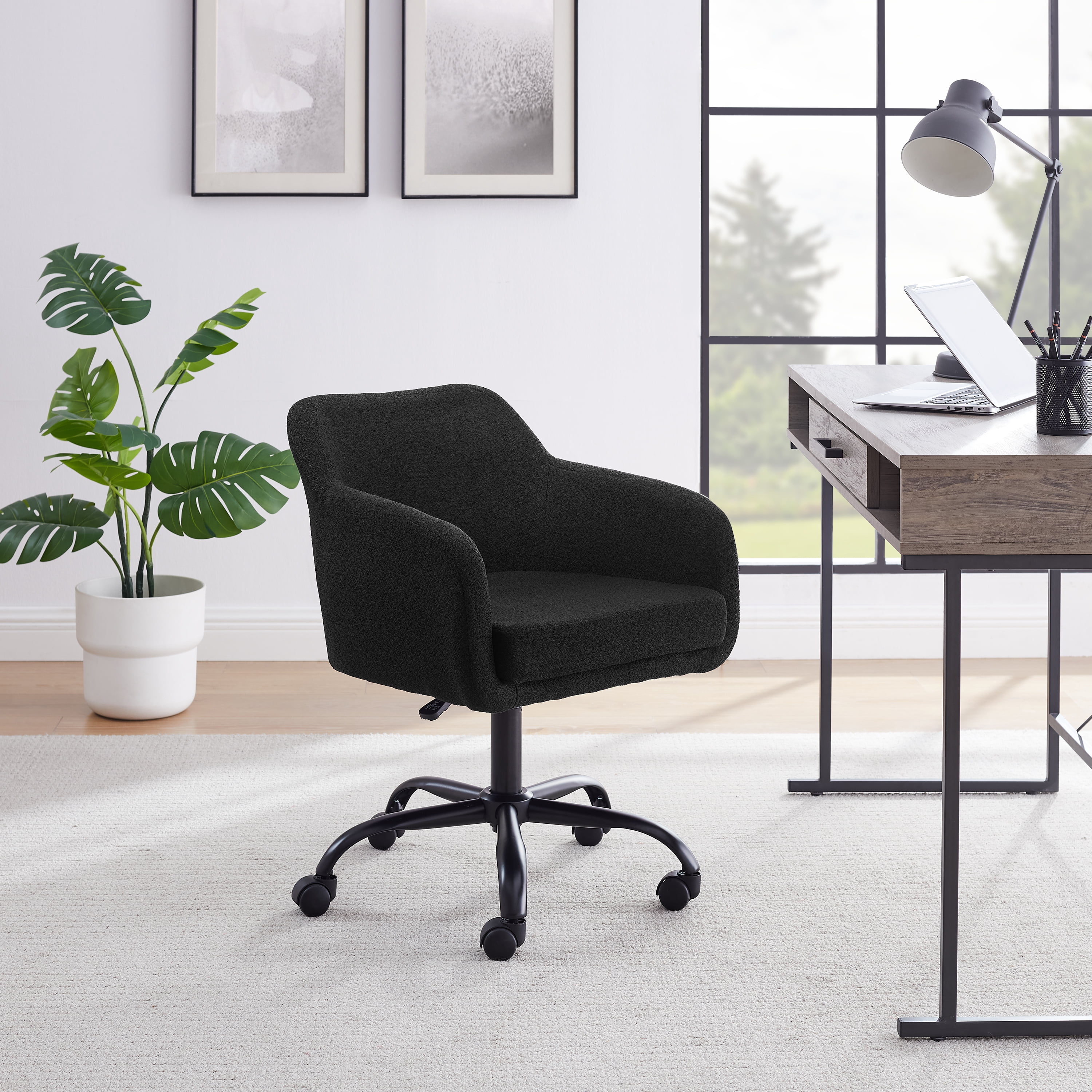 Linon Rylan Office Desk Chair with Adjustable Height and Swivel, Black