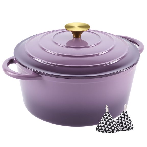 Hawsaiy 6 QT Enameled Cast Iron Dutch Oven with Lid & Heat-Resistant Gloves, Nonstick Cookware for Baking, Roasting, Braising & Cooking, Dual Handles, Purple