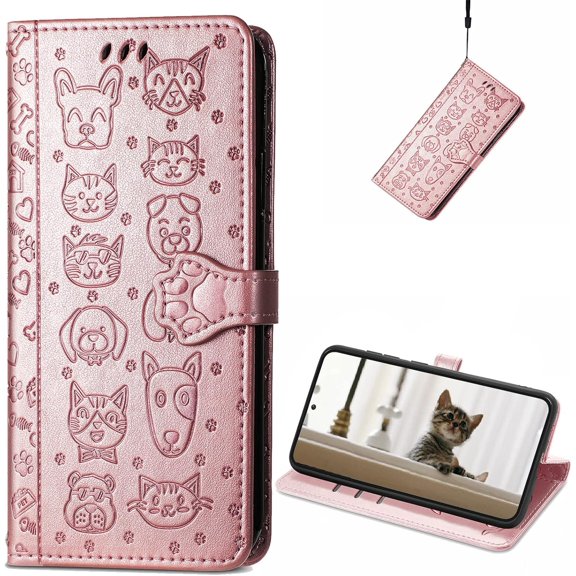 for Motorola Moto G Stylus (2023) Wallet Case, Cute Cat Dog Cartoon Style with Card Slots Holder PU Leather Flip Phone Cover Case for Motorola G Stylus (2023) 6.5" MG Rose Gold