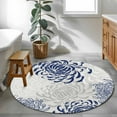 thumbnail image 4 of Navy Blue Chrysanthemum 3.3ft Round Rug, Farmhouse Botanical Floral Modern Non-Skid Rubber Backing Large Area Rugs - Living Room Bedroom Home Office, Indoor Floor Mat Carpets Washable Rug, 4 of 9
