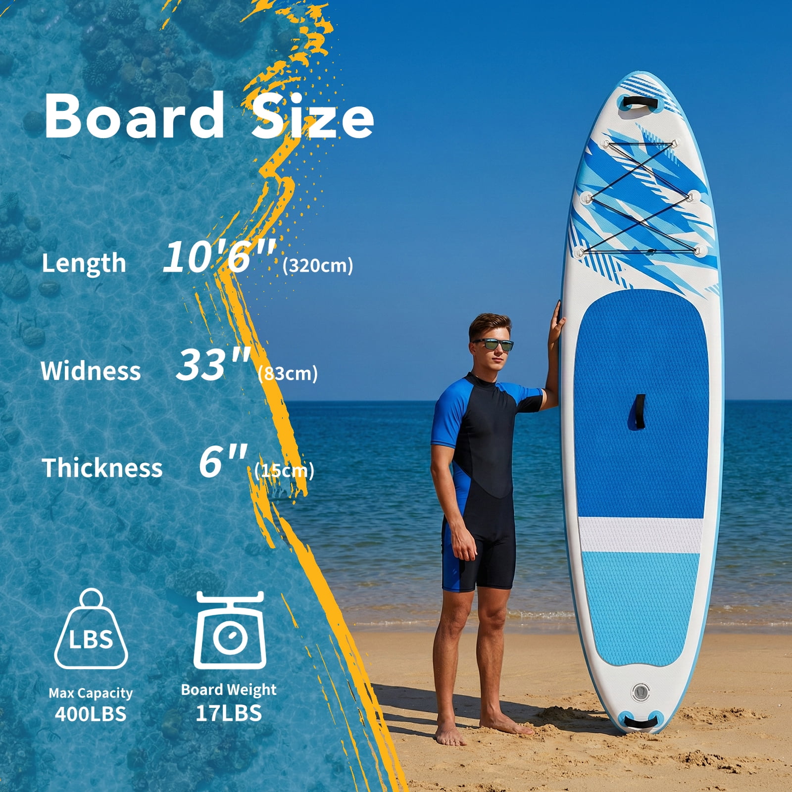 SHOUFTW Inflatable Paddle Board,Equipped With SUP Paddle Board Accessories, The Non-slip EVA Deck Design Restarts The Surfboard,Surfboard for Youth&Adults of All Skill Levels,Blue White