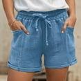 thumbnail image 2 of Linen Shorts for Women 7 Inch Inseam Drawstring Short High Waisted Lightweight Short Beach Vacation Outfits Pockets, 2 of 7