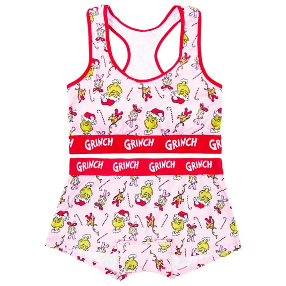 Dr Suess Grinch Christmas Women's Comfort Stretch Scoop Bra and Boyshort Panties Set Sizes S to XL