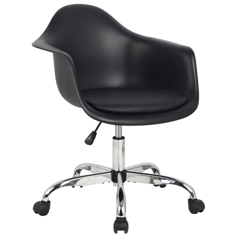 Pemberly Row Arm Bucket Seat Office Chair in Black
