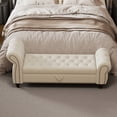 thumbnail image 2 of Modern Velvet Upholstered End of Bed Bench, Button Tufted Chaise Lounge Storage Ottoman with Backrest and Armrest for Bedroom Living Room, 2 of 11
