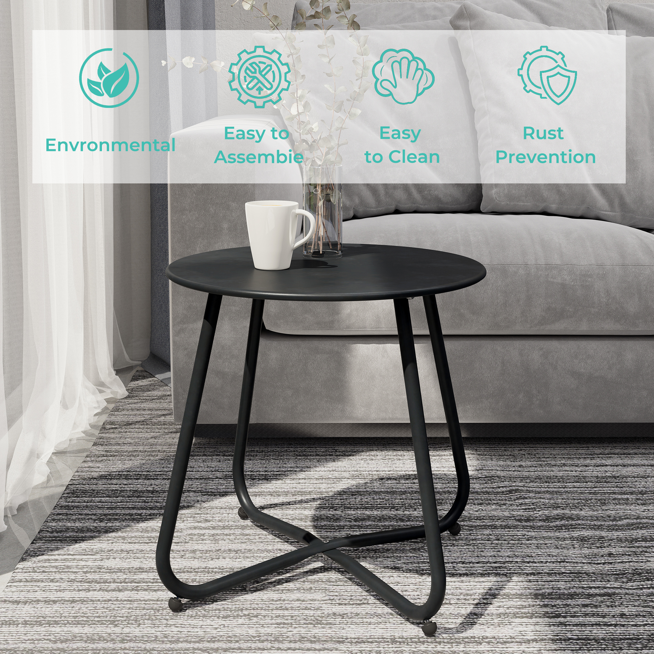 Grand Patio Outdoor Side Table, Round, Black Steel photo 3