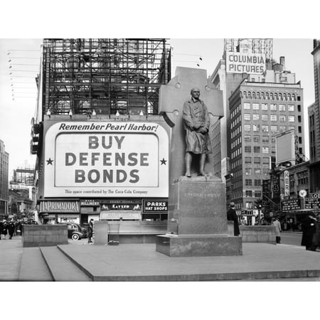 1940s Buy Defense Bonds Billboard At Statue Of Father Duffy Of The Fighting 69Th Of World War I At Times Square New York