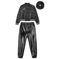 thumbnail image 3 of Sholeno Kids Boys Girls Hip Hop Jazz Dance Costumes Shiny Metallic Bomber Jacket with Sweatpants Black 10, 3 of 7