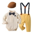 thumbnail image 2 of CUZIBR Boys Gentleman Suit Formal Wedding Sets Button Down Bowtie Long Sleeve Dress Shirt Tops And Suspenders Pants With Hat For Child Kids Comfortable Outfits,Beige,18-24 Months, 2 of 3
