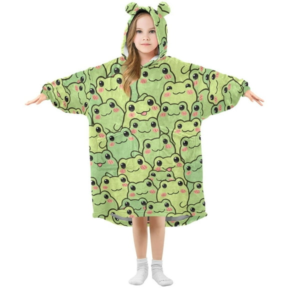 Happy Frogs ﻿Wearable Blankets Hoodie Oversize Sherpa Wearable Soft Blanket Warm Cozy 3-14 Age