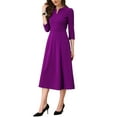 thumbnail image 4 of Vestido de trabajo para mujeres INSPIRE CHIC, corte A, mangas 3/4, vestido midi elegante, morado oscuro, talla S, 4 of 6