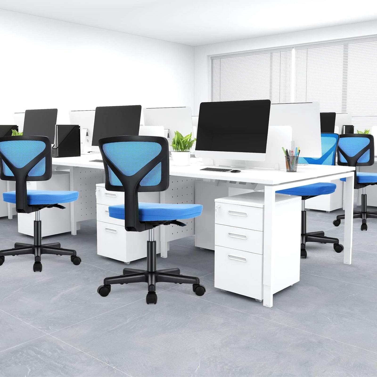 Kelno Small Desk Chair with Wheels Armless Low-Back Office Chair Ergonomic Adjustable Computer Desk Chair with Lumbar Support,Blue