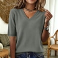 thumbnail image 5 of LEKODE Women's Plus Size Knit Sweater Pullover Top, V‑Neck Short Sleeve Ribbed Cuff for Daily Office Going Out, Casual Gray L, 5 of 9