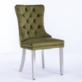 thumbnail image 3 of PORKISS Dining Chairs, Modern Velvet Upholstered Chairs with Chrome Stainless Steel Plating Legs, Tufted Solid Wood Kitchen Chairs Set of 2 with Nailhead Trim and Back Ring, Olive Green, 3 of 10