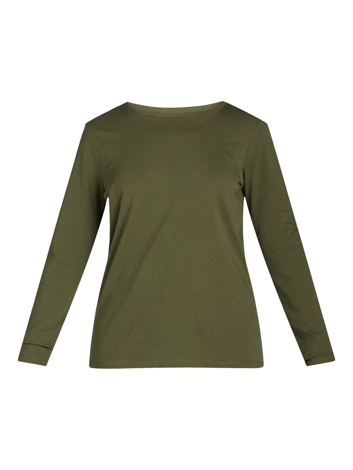 Time and Tru Women's Cotton Crewneck Tee with Long Sleeves, Single and 3 Pack, Sizes XS-XXXL