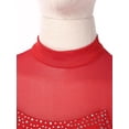 thumbnail image 5 of Sinleey Womens Rhinestone Figure Skating Dance Dress Long Sleeve Mesh Splice Leotard Competition Red S, 5 of 7