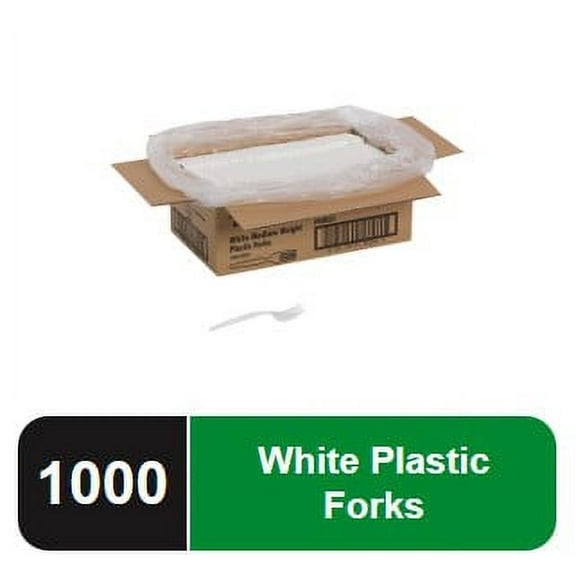 Dixie Medium-Weight Disposable Plastic Forks, PFM21, White, 1000 Count