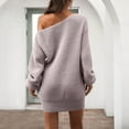 thumbnail image 2 of Dress for Women Elegant Long Sleeve One Shoulder Midi Dresses Casual Office Work Knitted s Dress Loose Tunic A-Line Sweater Dresses, 2 of 6