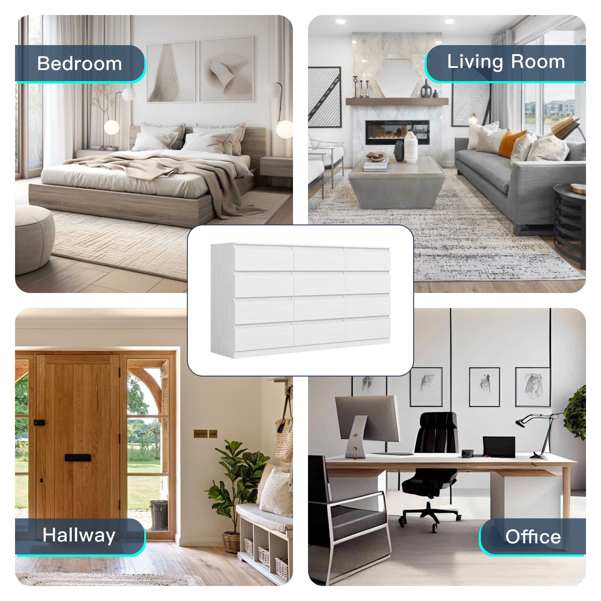 Finihen 12 Drawer Double Dresser, Modern 12 Chest of Drawers with Deep Drawers, Wide Storage Organizer Cabinet for Living Room, Kids, White Finihen 12 Drawer Double Dresser, Modern 12 Chest of Drawers with Deep Drawers, Wide Storage Organizer Cabinet for Living Room, Kids, White