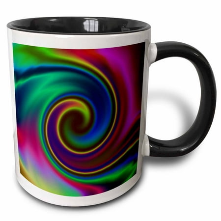 3dRose Psychedelic Swirl, Super groovy psychedelic swirls of color - Two Tone Black Mug, 11-ounce