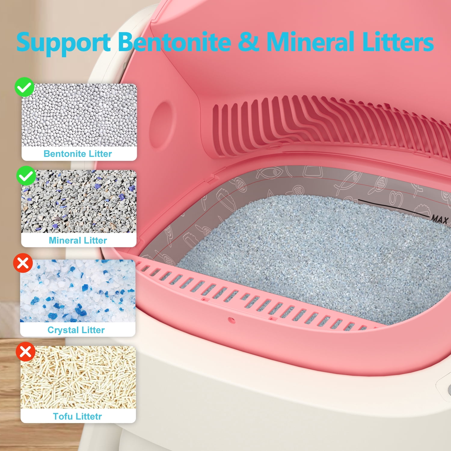 PetPivot Automatic Cat Litter Box Self-Cleaning with Safety Protection, Mat and Trash Bags Included, Pink