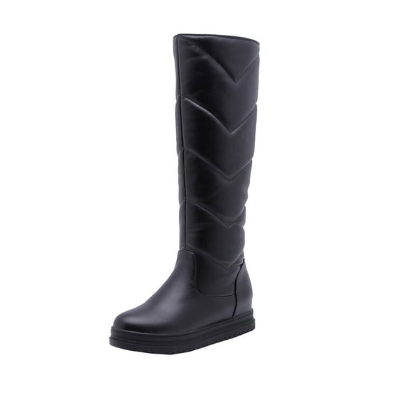 Fesfesfes Tall Boots For Women Warm Thick-soled Inner Heightening Flat-heel Thick Velvet High-top Snow 40(US:7.5)