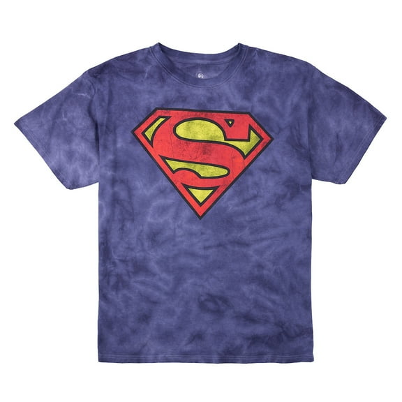 Superman Logo Men's Navy Crystal Wash Crew Neck Short Sleeve T-shirt-Small