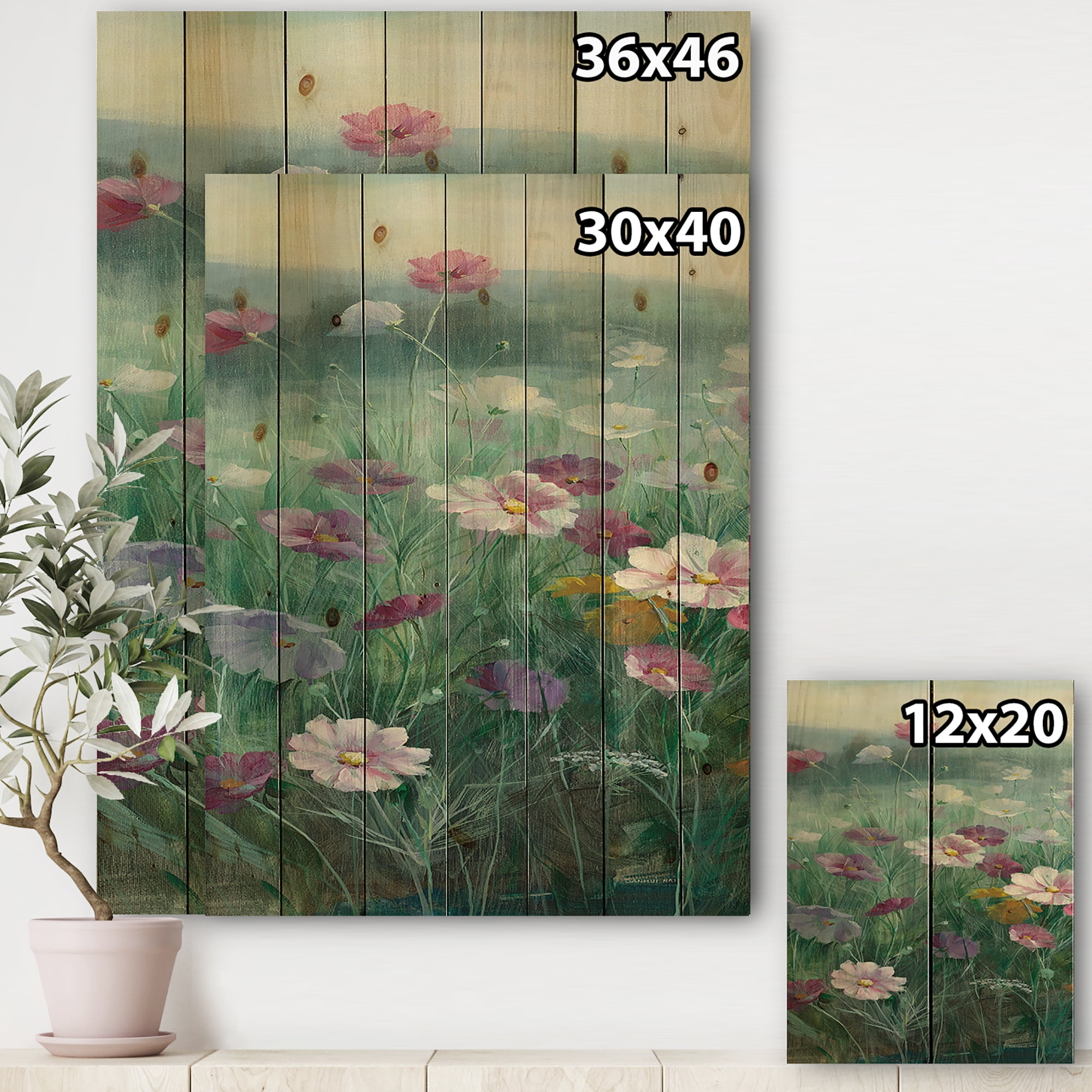 Designart 'Cosmos at Dawn II' Farmhouse Print on Natural Pine Wood