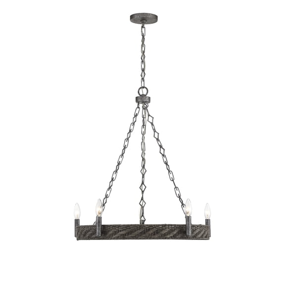 Mottled Zinc with Gray Rattan Five Light Chandelier from the Tripoli Collection