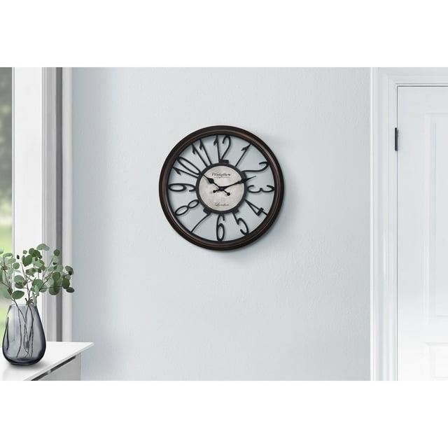 Monarch Specialties I 9084 - Horloges, Ronde 16 Pouces, Horloge Murale, Brun Antique, Transitionnel