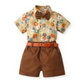 thumbnail image 2 of Boys Spring Outfits Cotton Short Sleeve Shirt Tops Shorts With Tie Belt Kids Gentleman Outfits Toddler Boy Summer Clothes Brown 12 Months-18 Months, 2 of 7