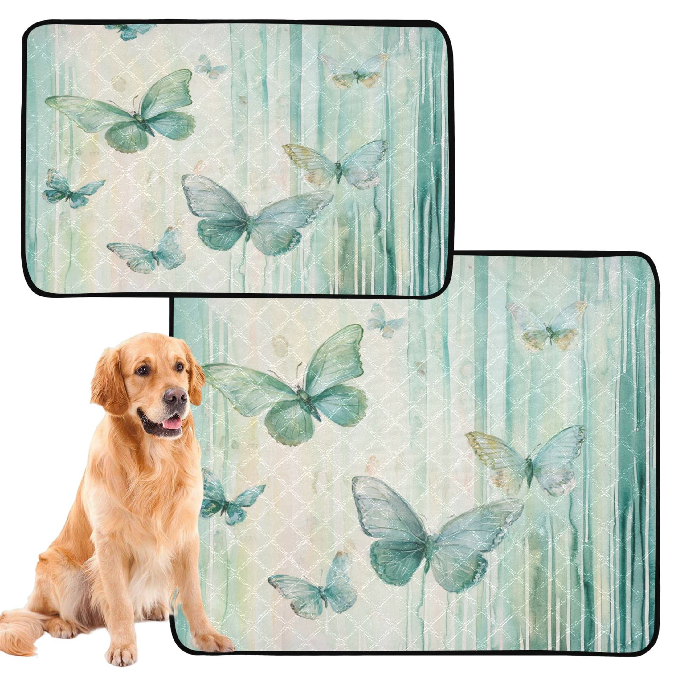 Qxltty Light Green Butterfly Cat litter Pads Pet Set of 3 Diaper Mats Center Anti-leakage Layer Absorbent Soft and Comfortable