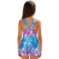 thumbnail image 3 of COEQINE Girls Swim Dress Fashion One Piece with Flowy Skirt & Built-in Brief, Classic Tank Style U-Neck and Wide Straps Swimsuit, for Beach & Pool, Sizes 5-6, Galaxy Mermaid Scales, 3 of 8