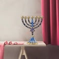 thumbnail image 4 of Hand Painted Enamel Menorah with Jeweled Accents Embellished Candlesticks Candle Holder - Dark blue, 4 of 6