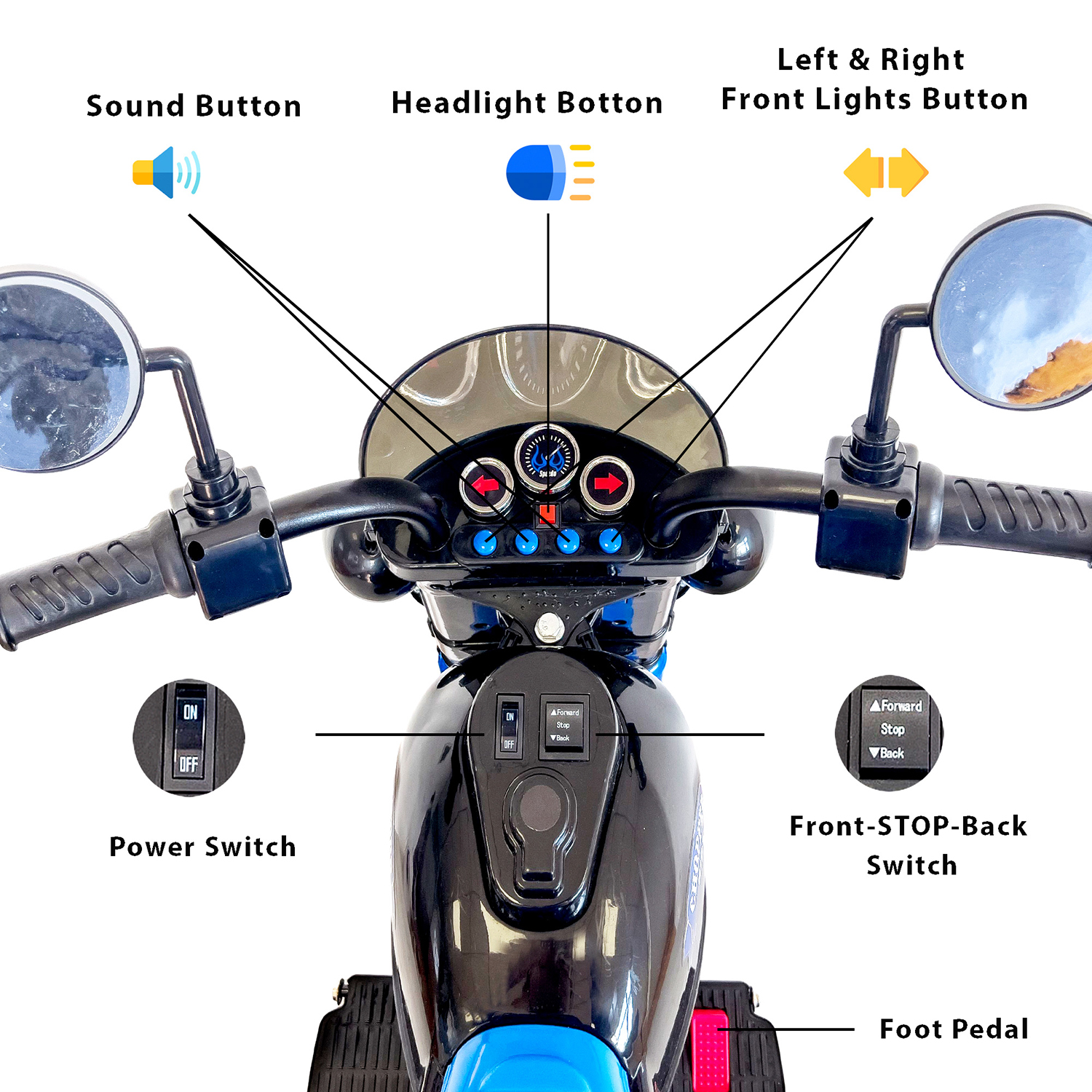 CIPACHO 6 V Powered Ride Ons Motorcycle Harley, Electric Kids Car Toy 3-Wheel Chopper Motorbike with LED Colorful Headlights for Boys Girls, Blue