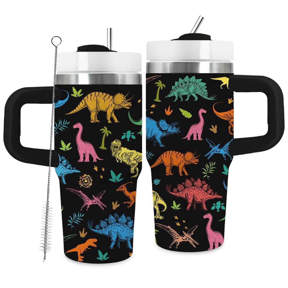 JOPJOLIW Dinosaur 14oz Tumbler with Handle and Straw for Brother, Stainless Steel Vacuum Insulated Tumblers, Fathers Day Birthday Gifts for Boys, Dinosaur Lover Gifts for Son, Men